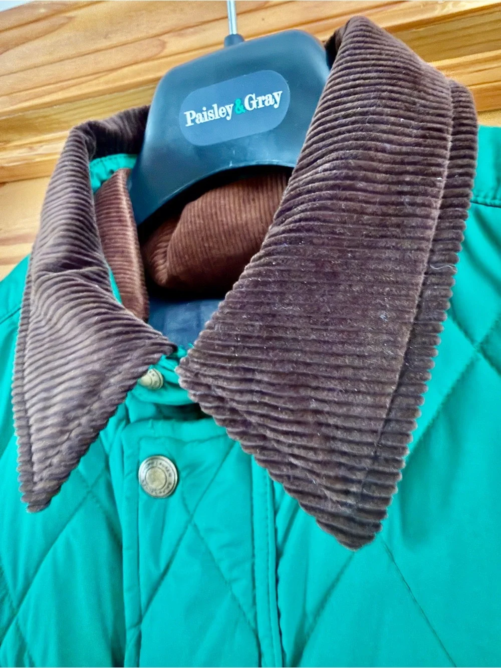 Polo by Ralph Lauren Green Quilted Field Jacket with Brown Corduroy Collar